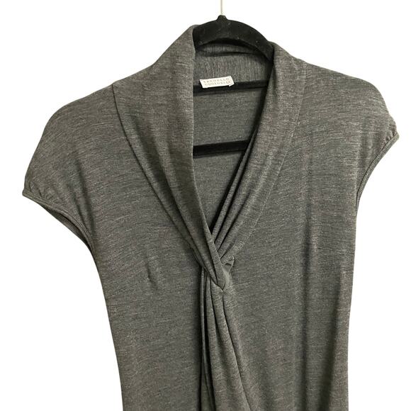 Brunello Cucinelli Wool Blend V Neck Gathered Layered Dress Dark Gray Size Small - Picture 3 of 7